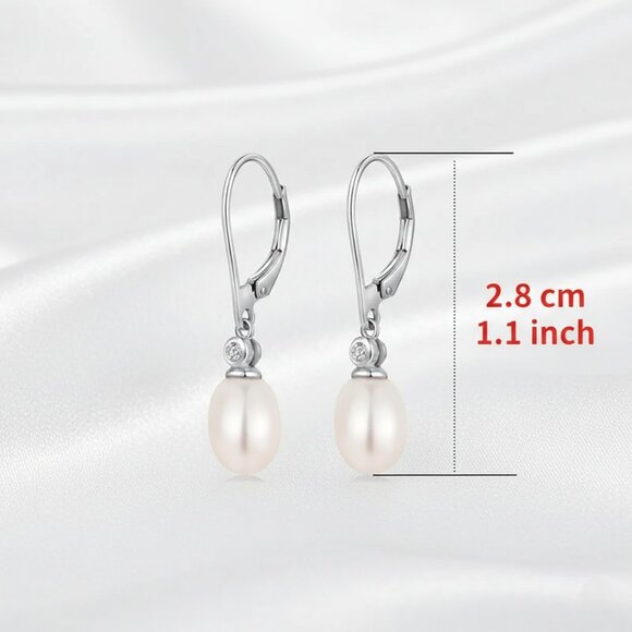 Pearl Drop CZ Crystal Accent Silver Tone Delicate Fashion Earrings NWOT - Picture 5 of 8